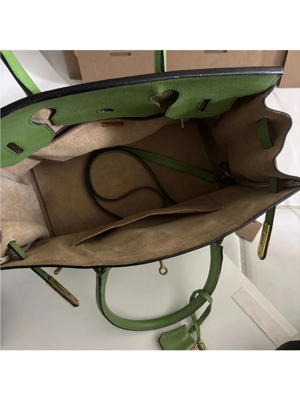 Green Leather Top-Handle Bag with Gold Hardware